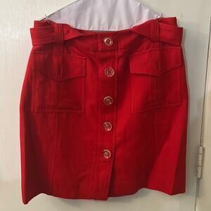 Eccoci Red A-line Belted Skirt 12 Classic Linen Heritage Tomato Girl Preppy Twee
